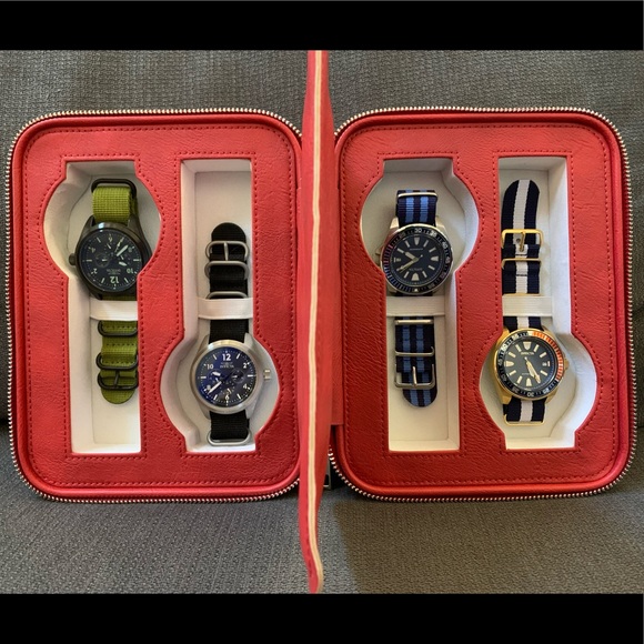 4 watch travel case red leather - Picture 6 of 8